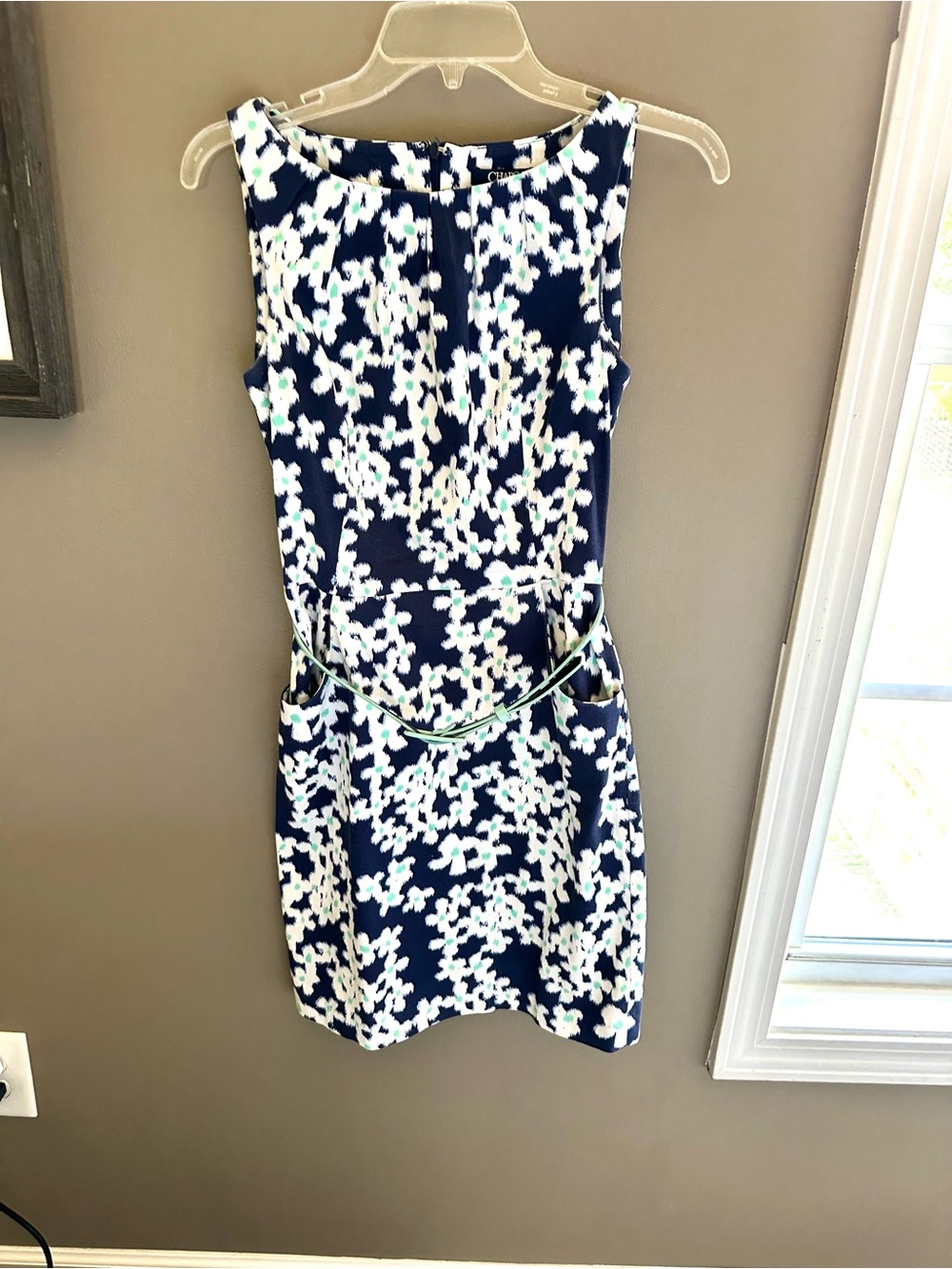 Chaps Navy Floral Sleeveless Mini Dress with White & Mint Print